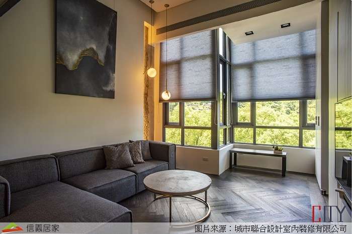 米色客廳室內裝潢設計，包括茶几、L型沙發裝潢圖片