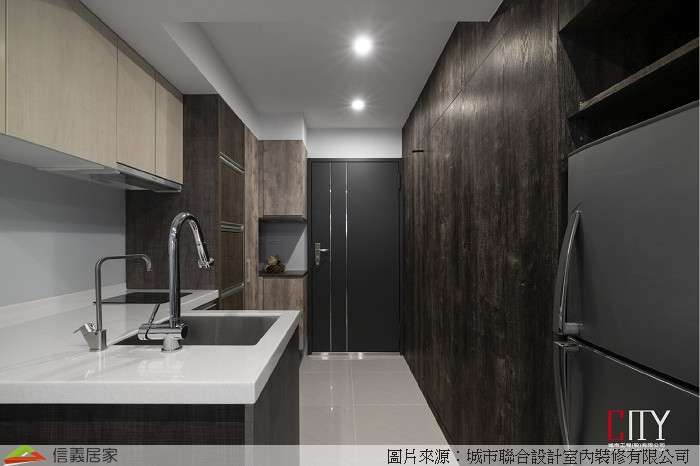 咖啡色廚房室內裝潢設計，包括流理台裝潢圖片