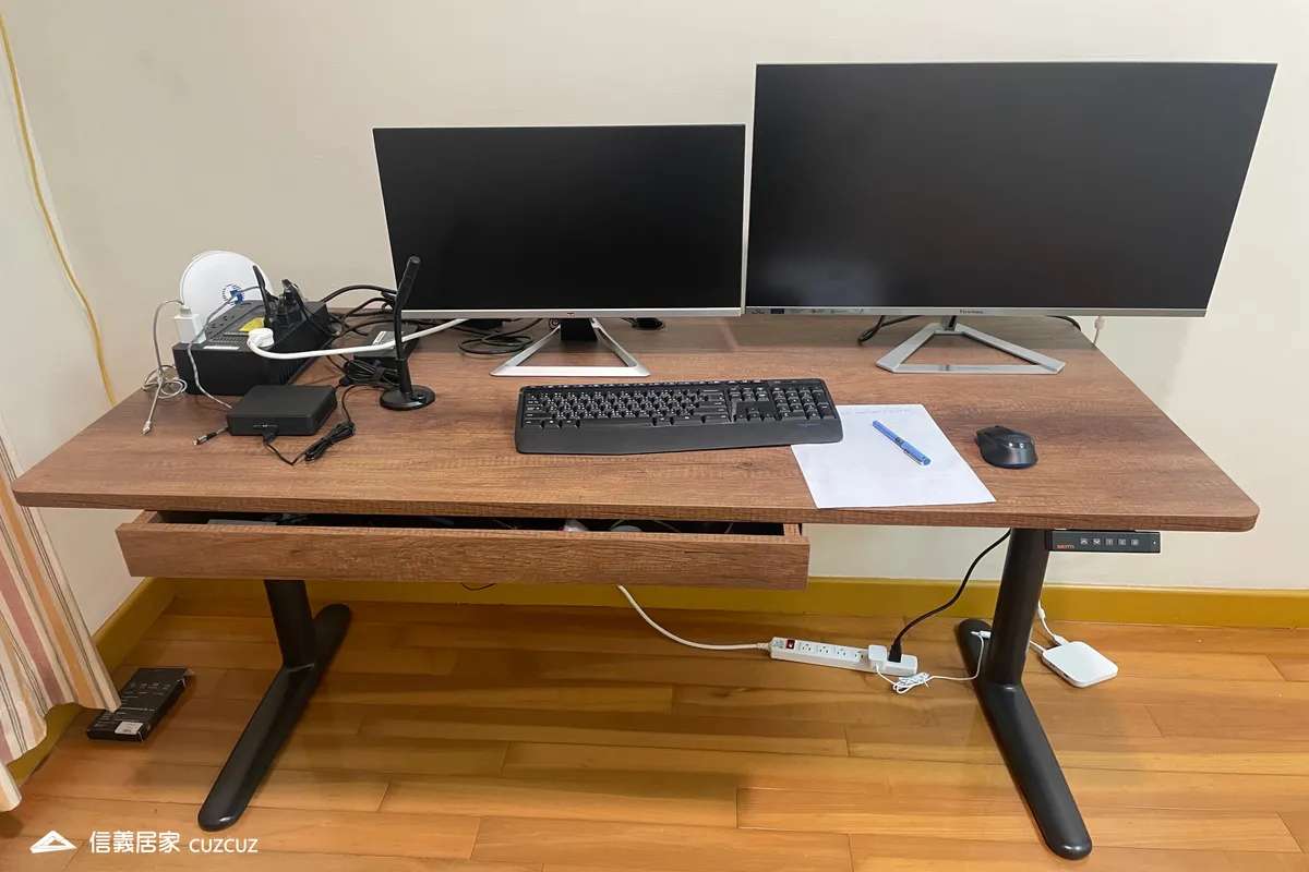 升降桌+西西里桃木+抽屜+螢幕架