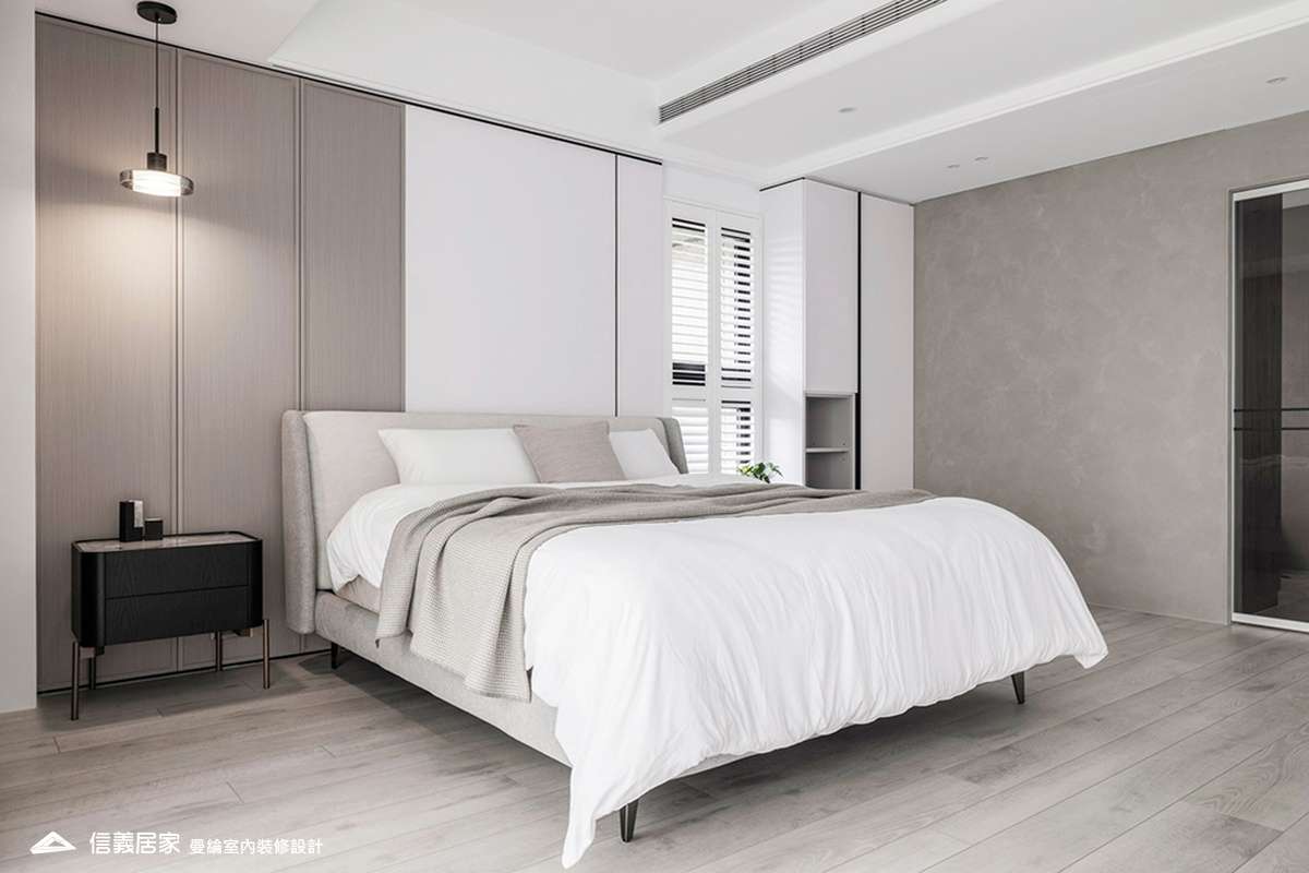 主臥-1-大理石 大板磚 烤漆 藝術漆 鍍鈦飾條 明鏡