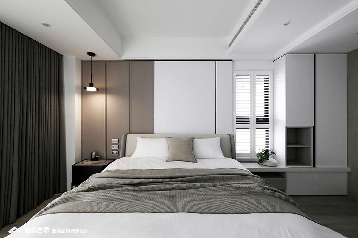 主臥-2-大理石 大板磚 烤漆 藝術漆 鍍鈦飾條 明鏡