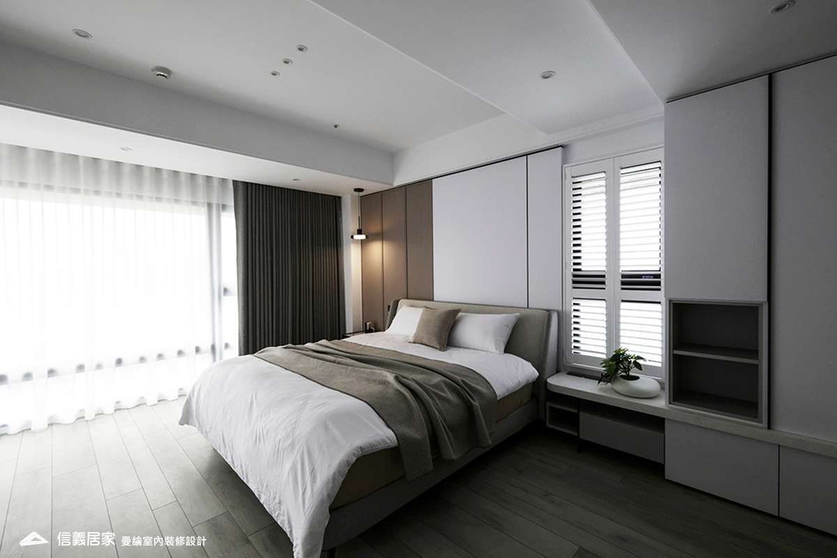 主臥-4-大理石 大板磚 烤漆 藝術漆 鍍鈦飾條 明鏡