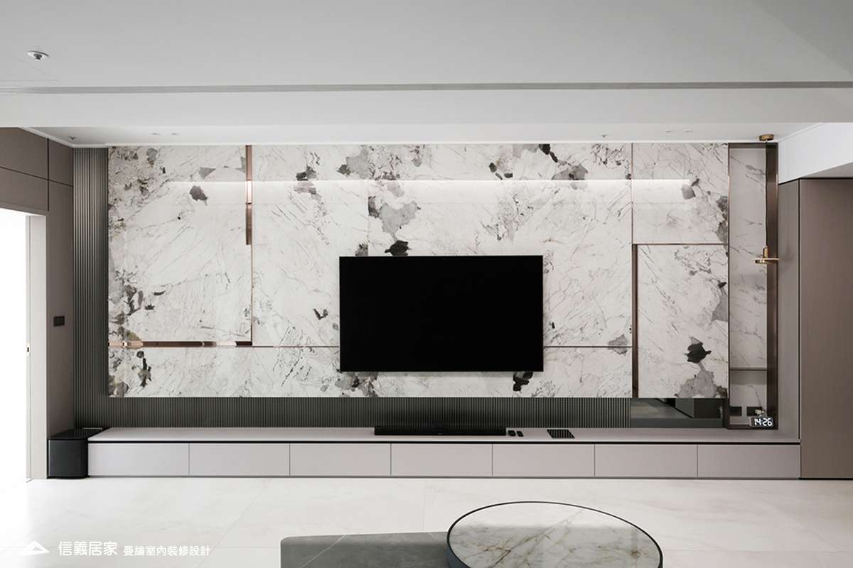 客廳-1-大理石 大板磚 烤漆 藝術漆 鍍鈦飾條 明鏡