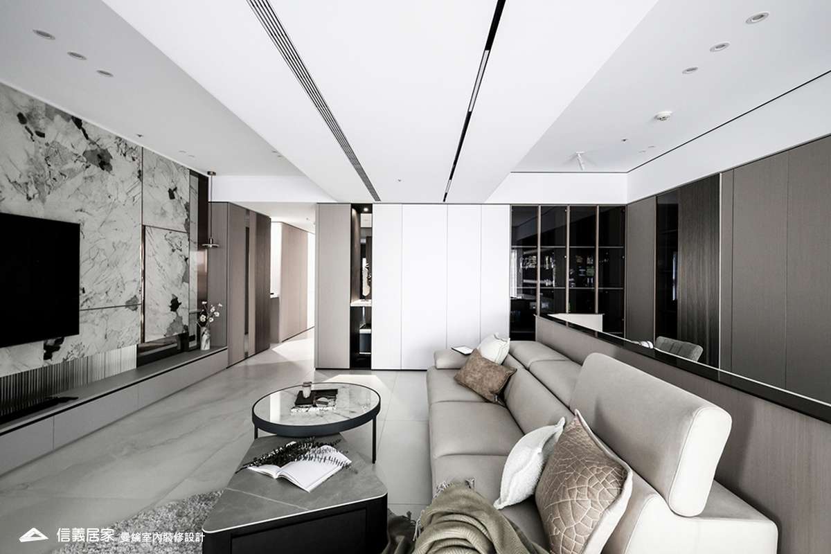 客廳-5-大理石 大板磚 烤漆 藝術漆 鍍鈦飾條 明鏡