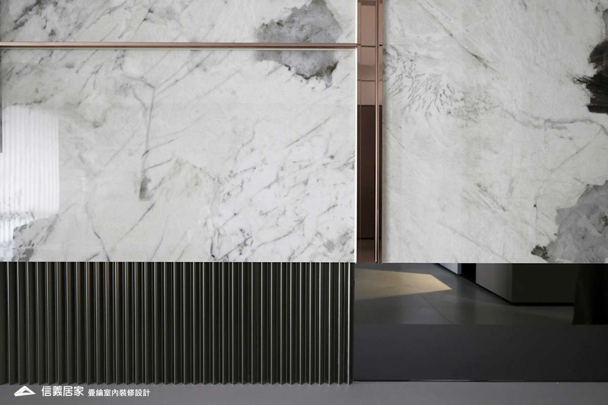 局部-2-大理石 大板磚 烤漆 藝術漆 鍍鈦飾條 明鏡