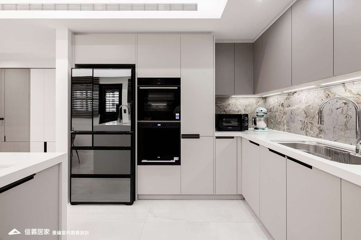 廚房-4-大理石 大板磚 烤漆 藝術漆 鍍鈦飾條 明鏡