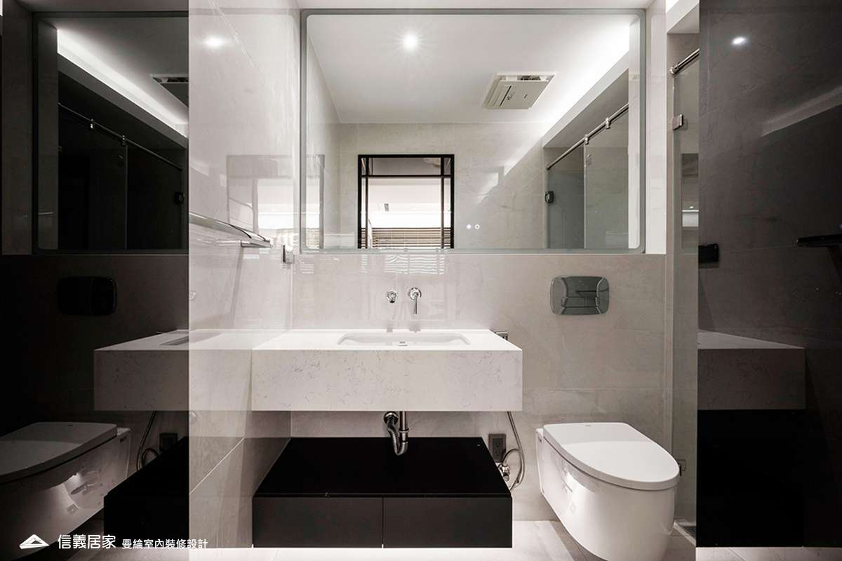 次浴-3-大理石 大板磚 烤漆 藝術漆 鍍鈦飾條 明鏡