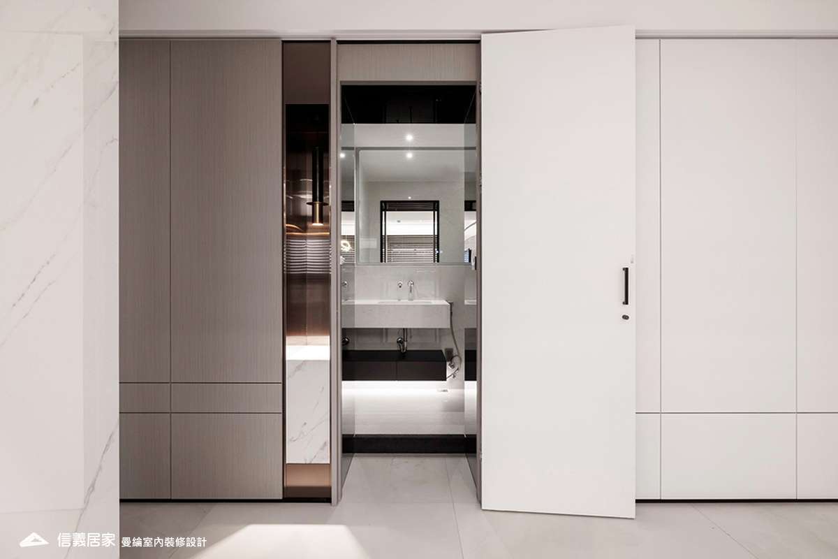 次浴-4-大理石 大板磚 烤漆 藝術漆 鍍鈦飾條 明鏡