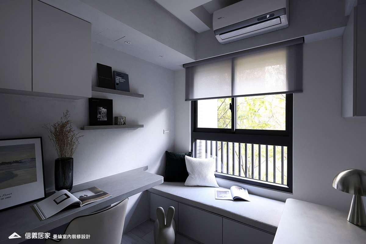 書房-1-藝術漆 鍍鈦飾條 灰鏡 美術吊燈 柔紗直立簾 進口木百葉