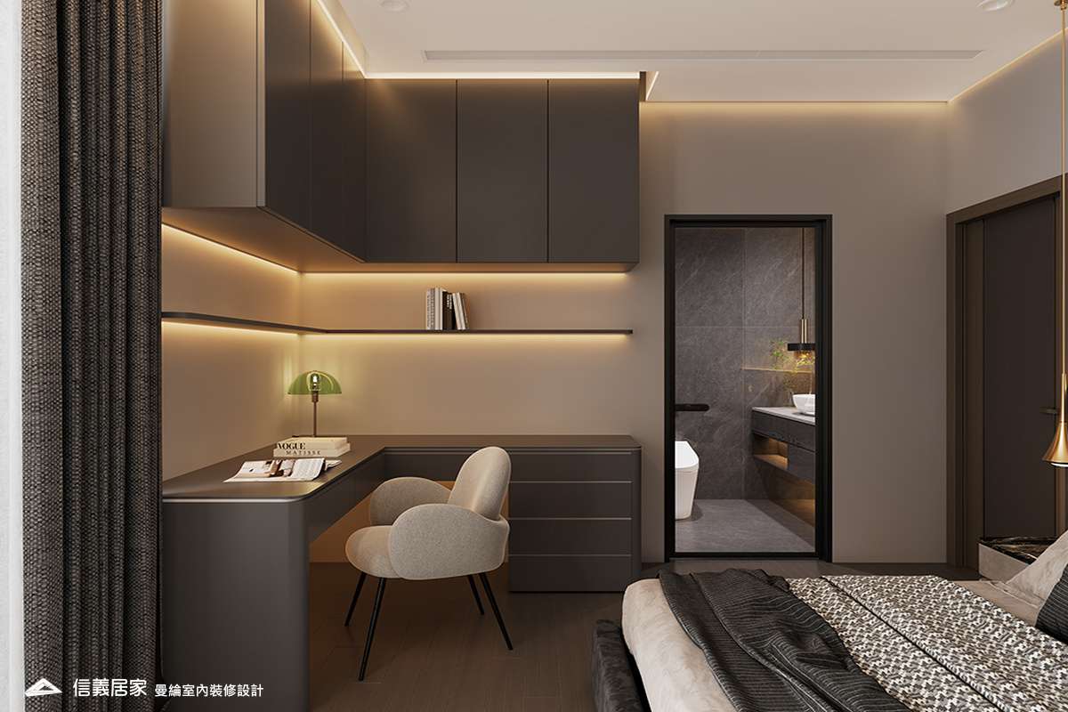 次臥2-3-退休宅 輕奢風 大板磚 鍍鈦飾條 格柵 美術吊燈