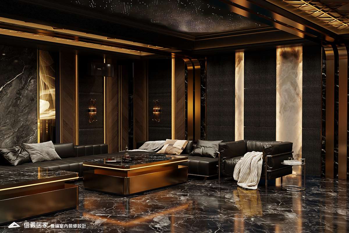 KTV室-10-招待所 奢華風 大理石 鍍鈦飾條 水晶吊燈 大板磚