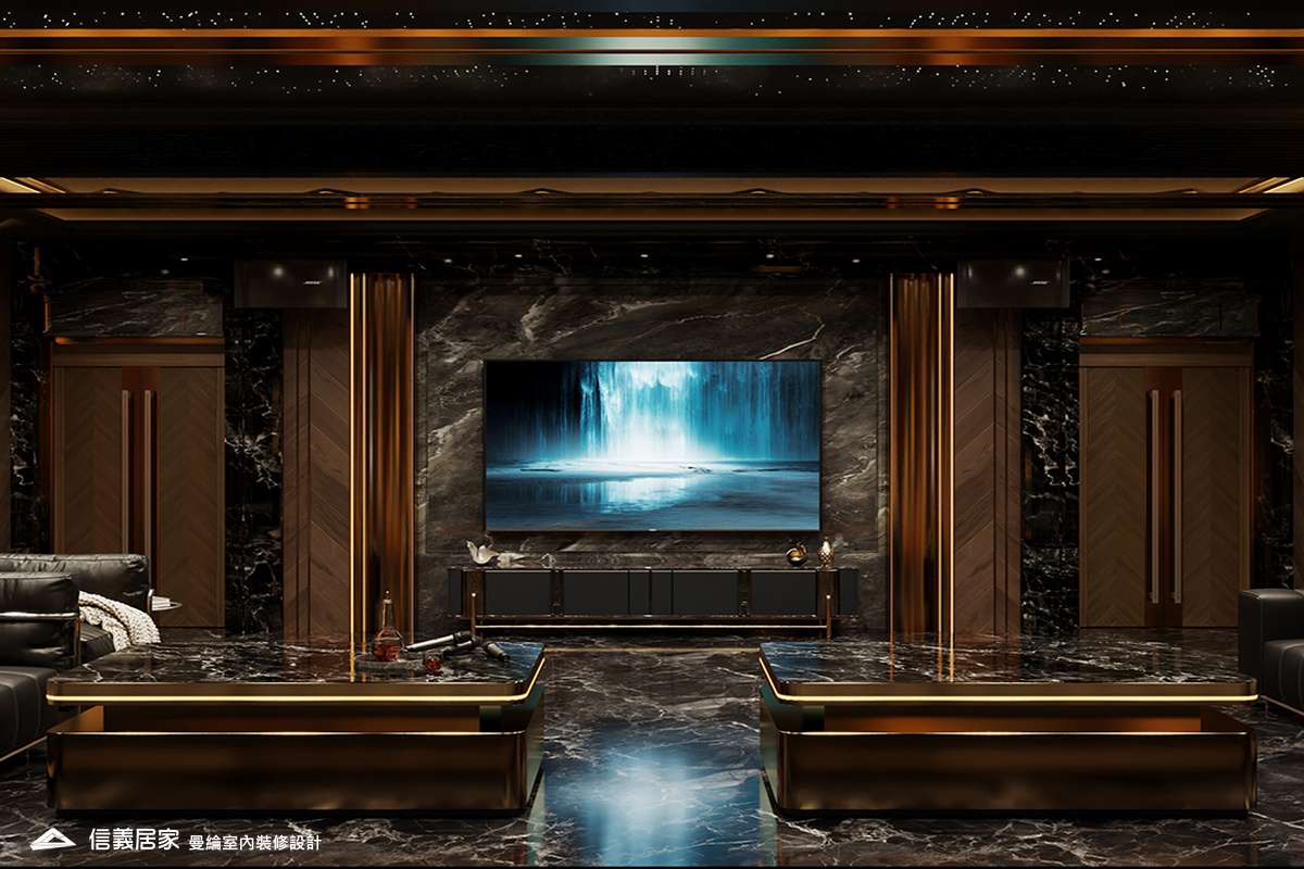 KTV室-2-招待所 奢華風 大理石 鍍鈦飾條 水晶吊燈 大板磚