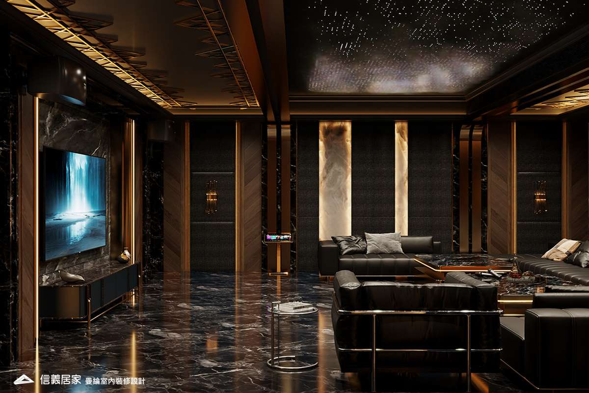 KTV室-6-招待所 奢華風 大理石 鍍鈦飾條 水晶吊燈 大板磚