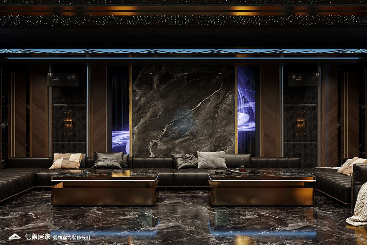 KTV室-7-招待所 奢華風 大理石 鍍鈦飾條 水晶吊燈 大板磚