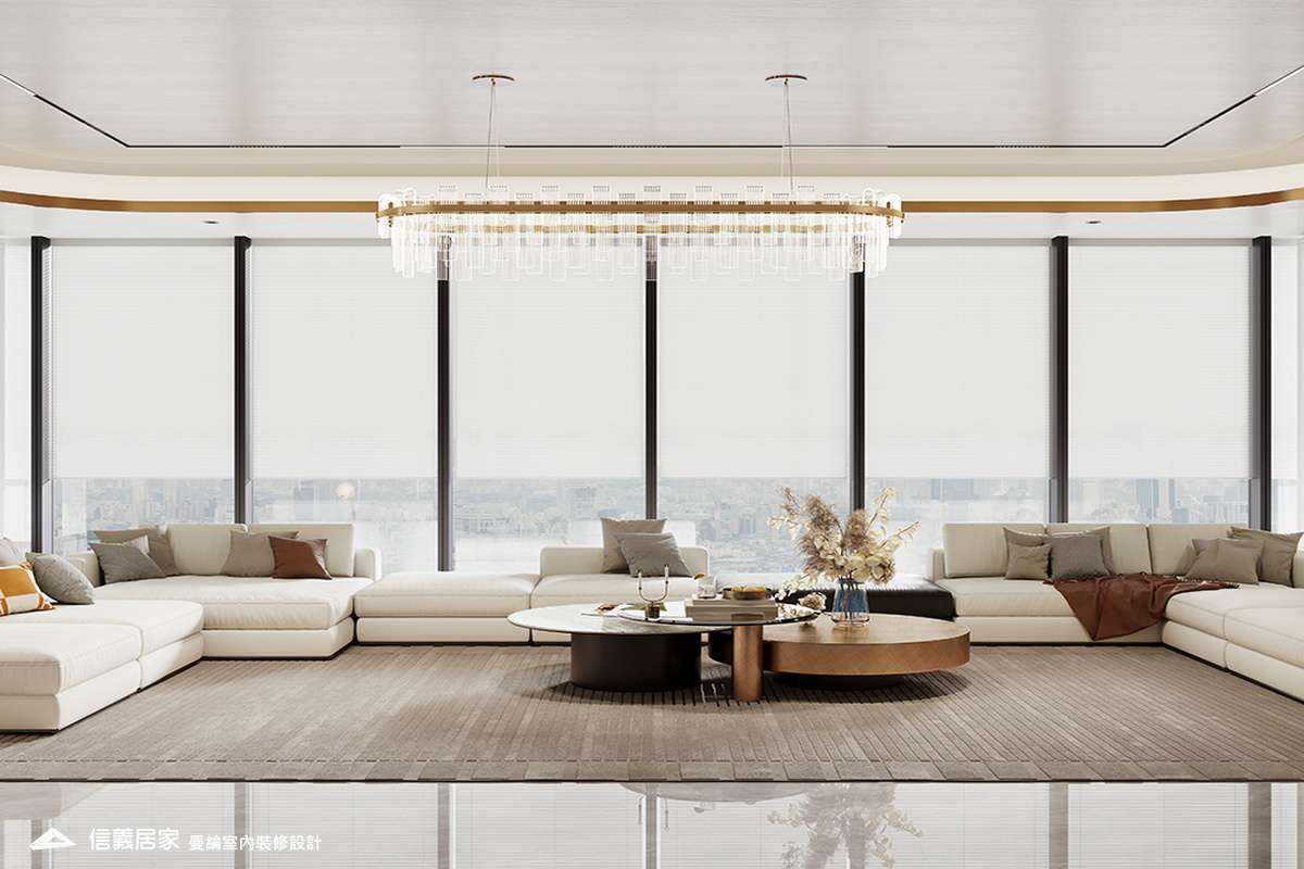 大廳-4-招待所 奢華風 大理石 鍍鈦飾條 水晶吊燈 大板磚