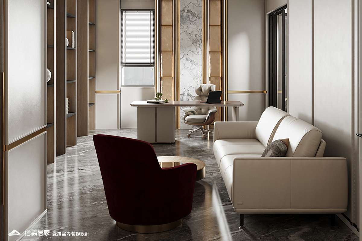 書房-3-招待所 奢華風 大理石 鍍鈦飾條 水晶吊燈 大板磚