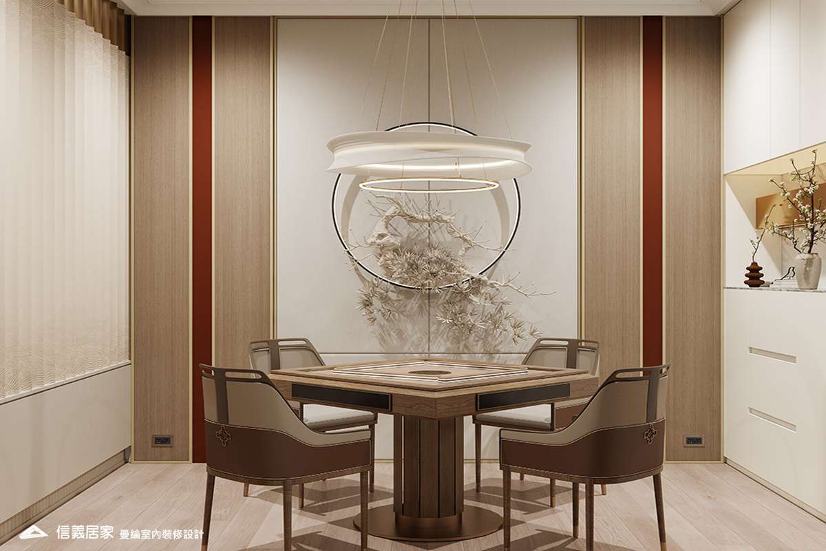 麻將室-1-招待所 奢華風 大理石 鍍鈦飾條 水晶吊燈 大板磚