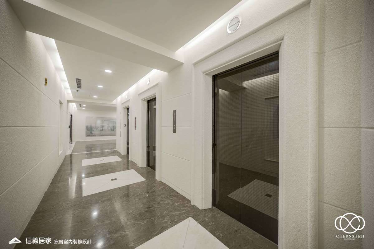 1梯間_系統櫃_人造植栽_格柵天花板_特殊漆_公共空間