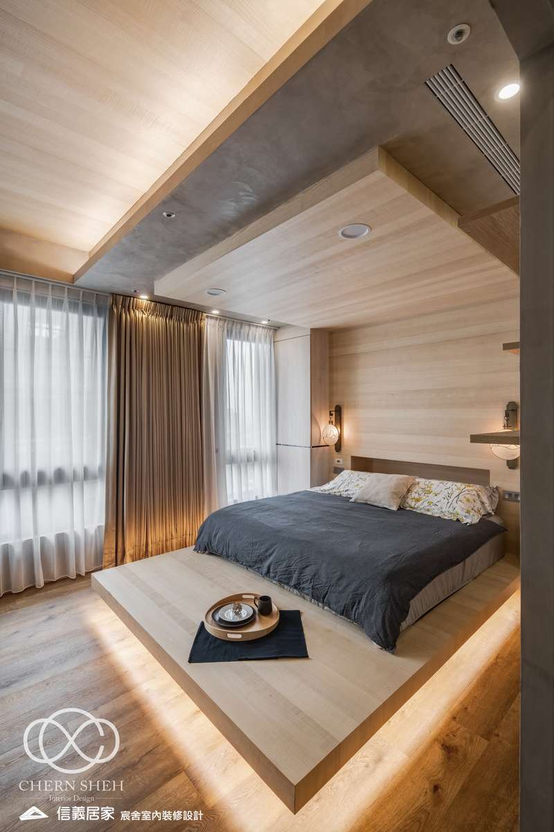 16.臥室_系統櫃_壓花玻璃_大板磚_藝術漆_現代輕奢風