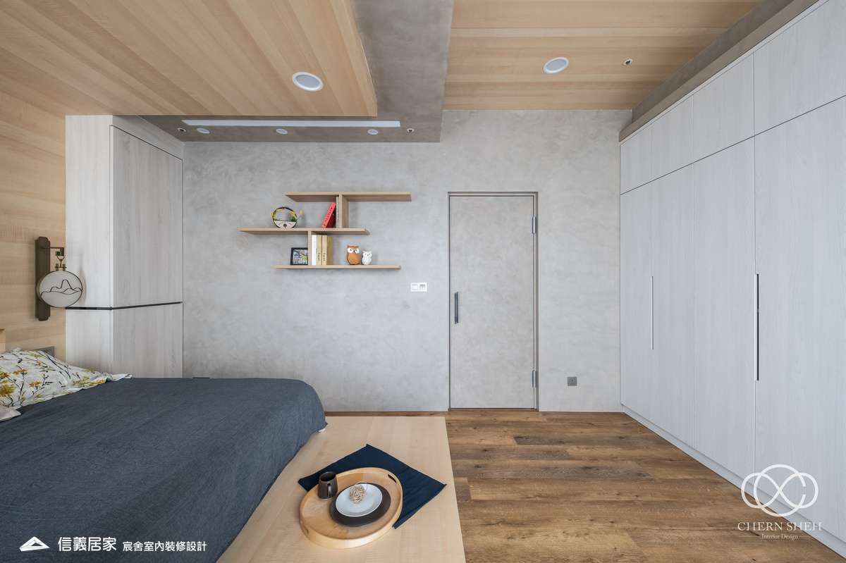 17.臥室_系統櫃_壓花玻璃_大板磚_藝術漆_現代輕奢風