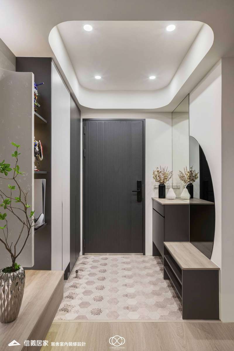 5.玄關_系統櫃_六角地磚_洞洞板_藝術漆_現代風