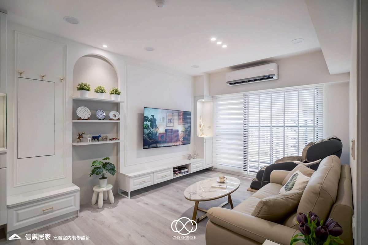 1.客廳_古典風_系統櫃_百葉窗_白色_米色_奶茶色_2房