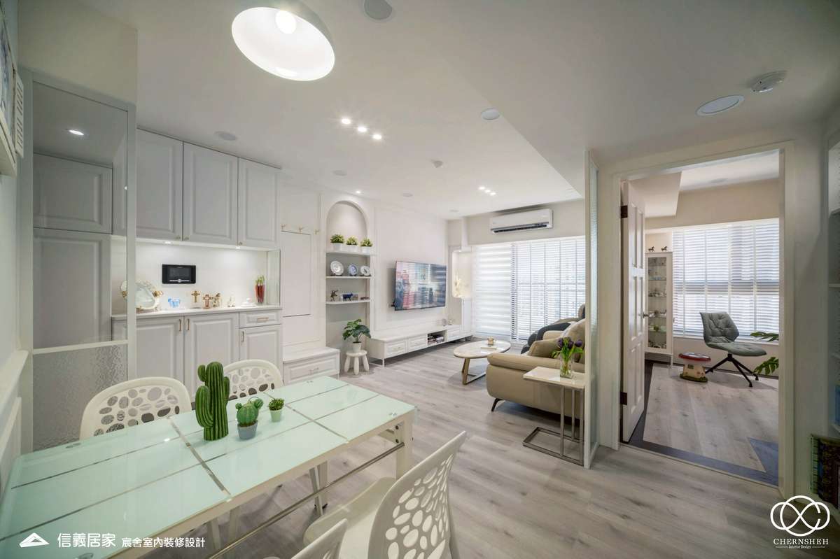 4.客廳_古典風_系統櫃_百葉窗_白色_米色_奶茶色_2房