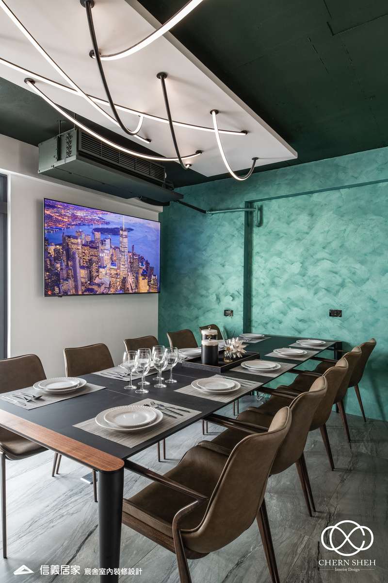 06.客廳_廚房_中島_特殊塗料_系統櫃_電器櫃_鐵件_綠色_黑白_翻新