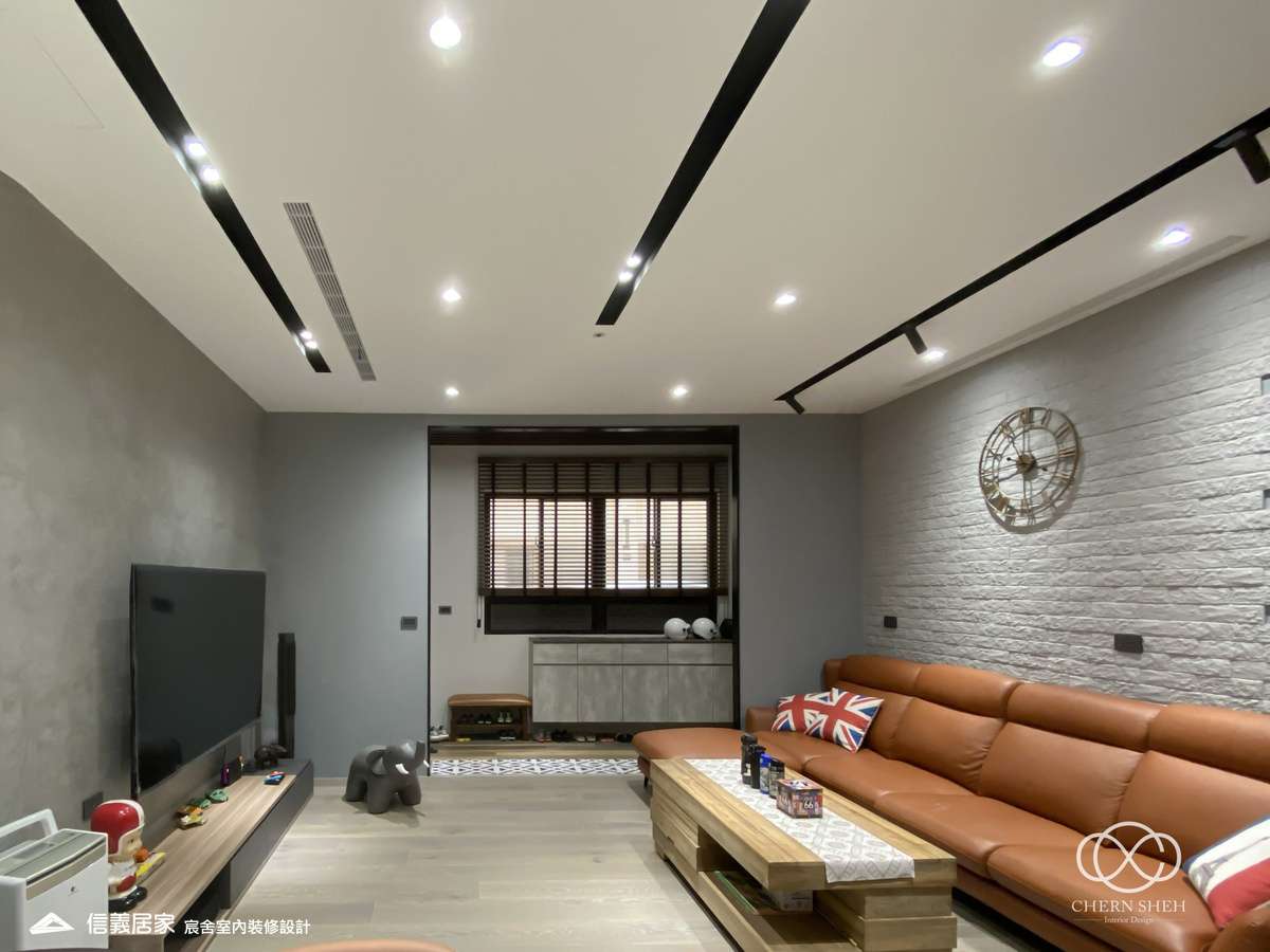 01.玄關_客廳_鄉村風_系統櫃_廚房_文化磚_特殊塗料_白色_灰色_翻新