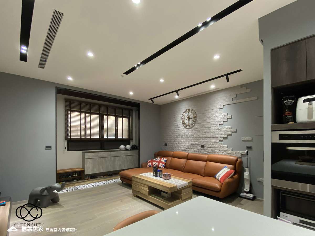 02.玄關_客廳_鄉村風_系統櫃_廚房_文化磚_特殊塗料_白色_灰色_翻新