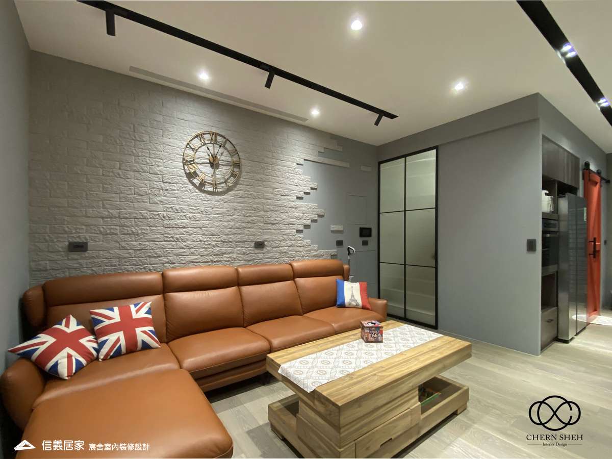 11.廚房_客廳_鄉村風_系統櫃_文化磚_特殊塗料_白色_灰色_翻新