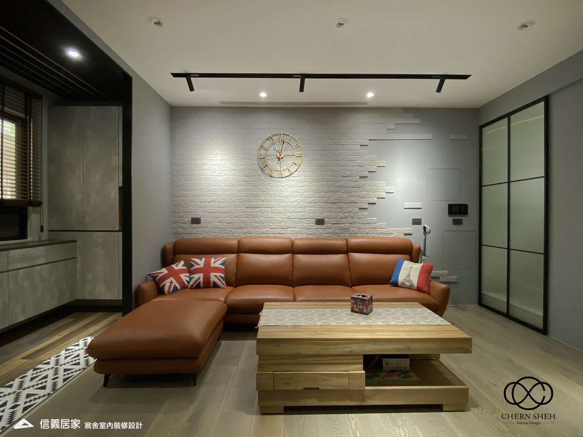 13.玄關_客廳_鄉村風_系統櫃_文化磚_特殊塗料_白色_灰色_翻新