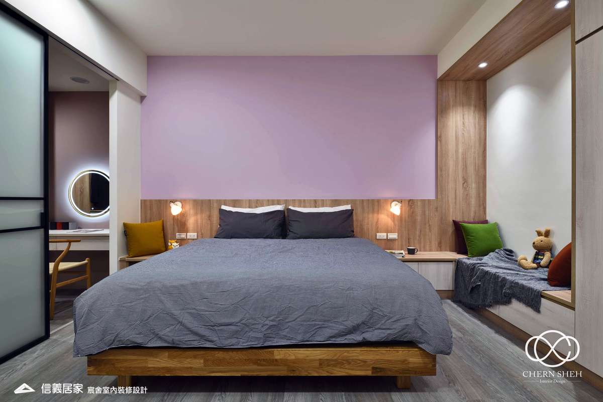 17.臥室_系統櫃_木地板_白色_藍色_樓梯