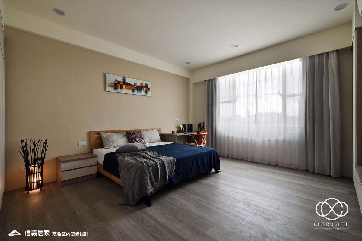 20.臥室_系統櫃_木地板_白色_藍色_樓梯