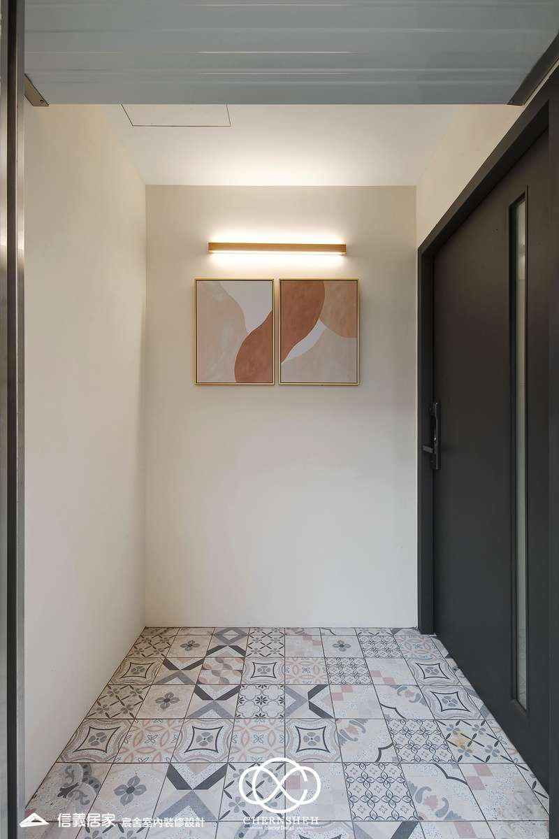 01.玄關_奶油風_花磚_系統櫃_鐵件_白色_米色_奶茶色_翻新