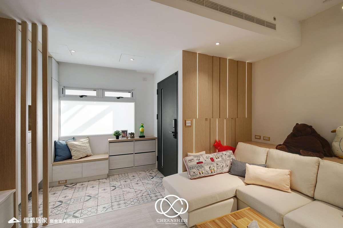 03.玄關_奶油風_花磚_系統櫃_鐵件_白色_米色_奶茶色_翻新