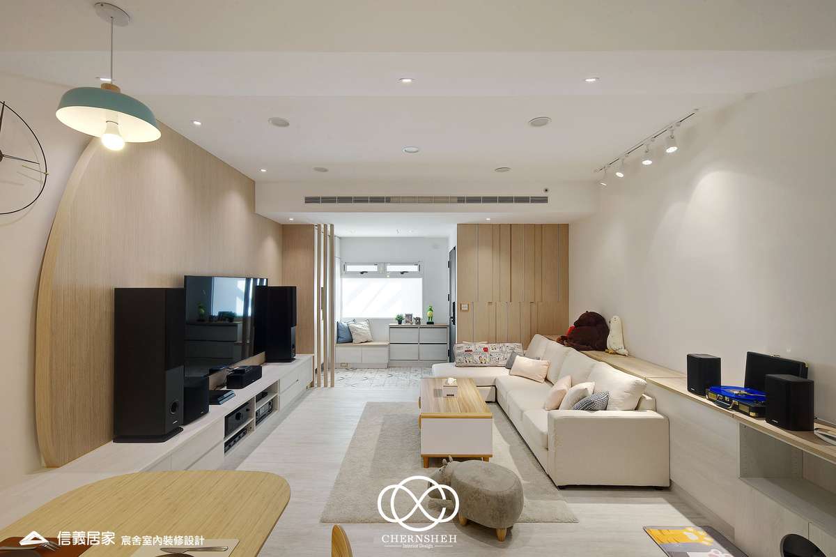 08.客廳_奶油風_花磚_系統櫃_鐵件_白色_米色_奶茶色_翻新