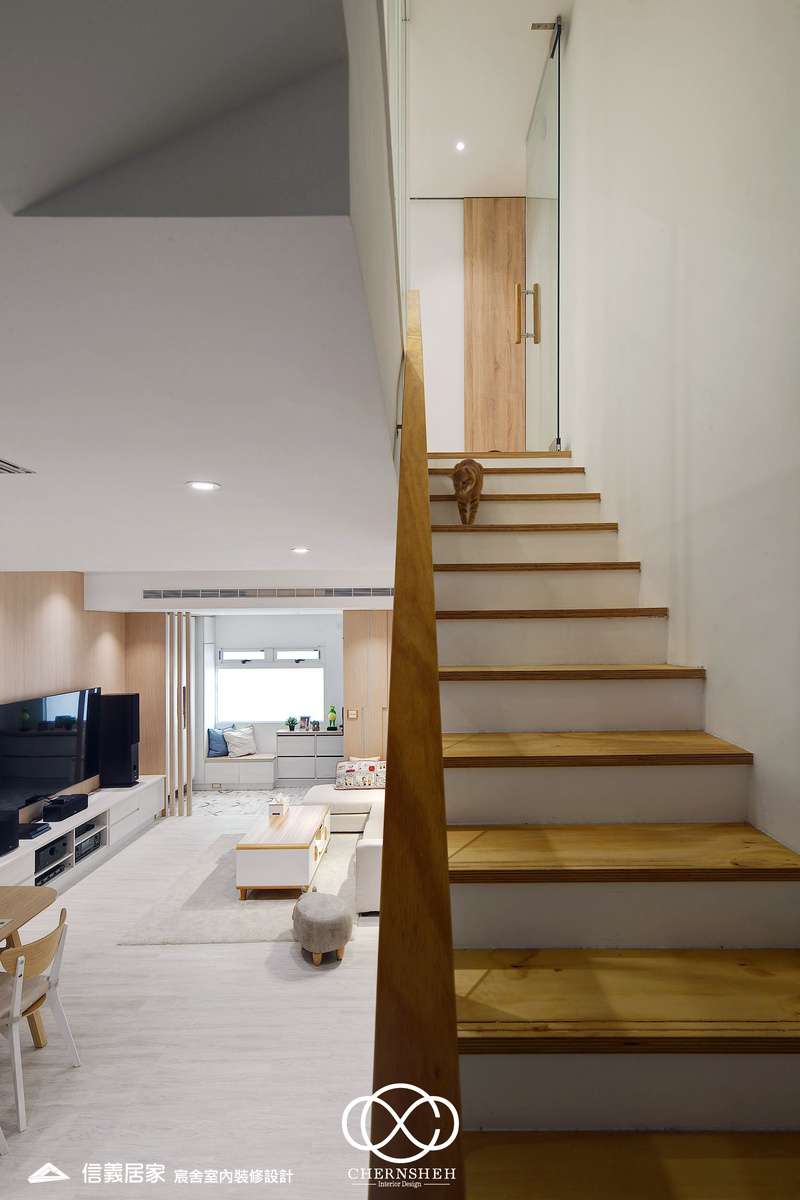 12.客廳_奶油風_花磚_系統櫃_鐵件_白色_米色_奶茶色_翻新