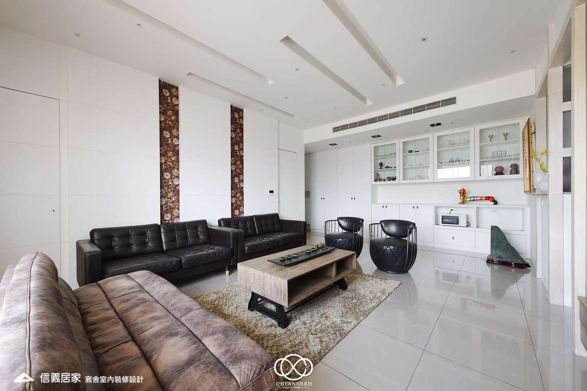 客廳_餐廳_玄關_日式風_混搭風_壁紙_白色_系統櫃_書房_和室