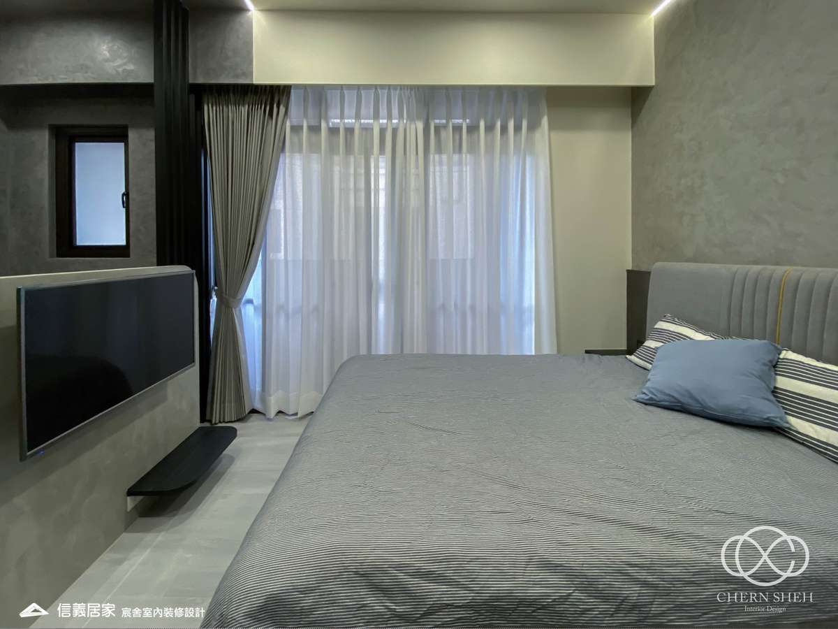 13.臥室_系統櫃_灰色_黑色_特殊漆_玻璃推拉門_輕奢風