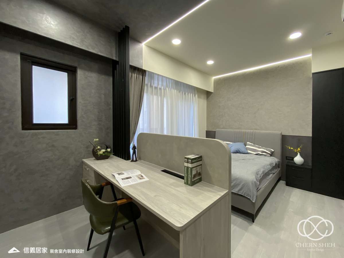 17.臥室_書房_系統櫃_灰色_黑色_特殊漆_玻璃推拉門_輕奢風