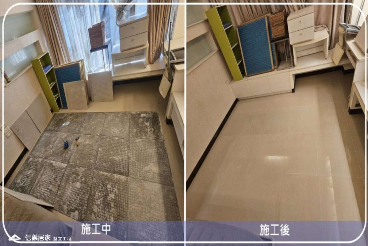 新竹-60x60CM地磚空心隆起回貼灌膠處理