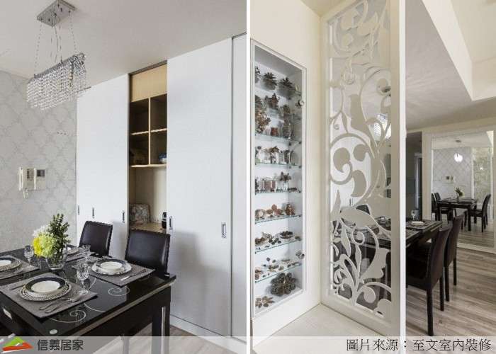 白色餐廳室內裝潢設計，包括餐桌、餐椅裝潢圖片