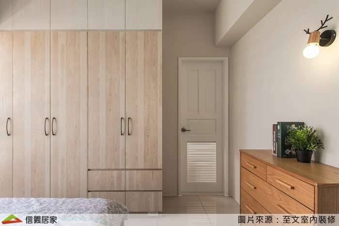 米色臥室室內裝潢設計，包括收納櫃裝潢圖片