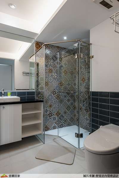 米色乾濕分離室內裝潢設計，包括洗手台、淋浴/花灑、馬桶裝潢圖片