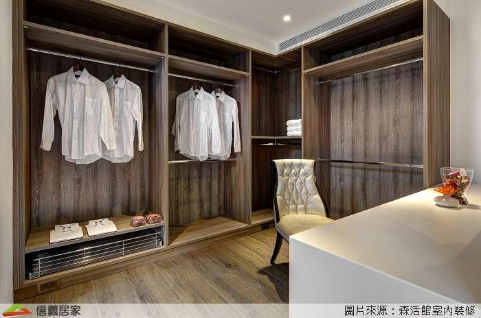 咖啡色更衣室室內裝潢設計，包括收納櫃裝潢圖片