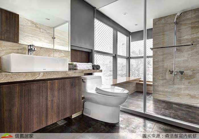 咖啡色乾濕分離室內裝潢設計，包括洗手台、淋浴/花灑、馬桶裝潢圖片