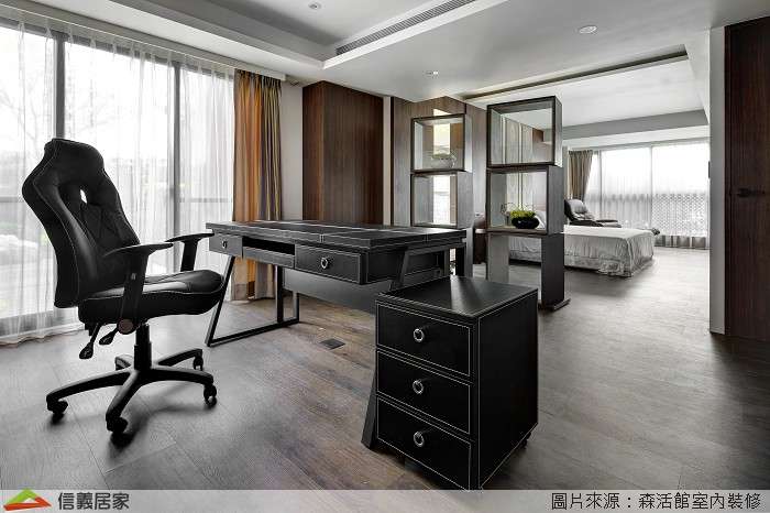 米色臥室,米色辦公室室內裝潢設計，包括床、辦公桌裝潢圖片