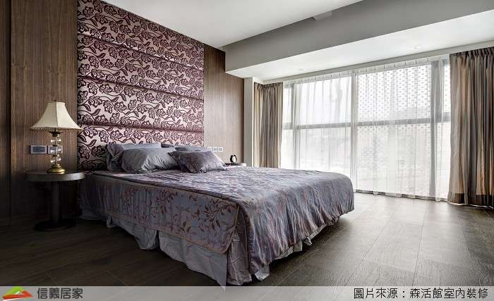咖啡色臥室室內裝潢設計，包括床、床頭主牆裝潢圖片