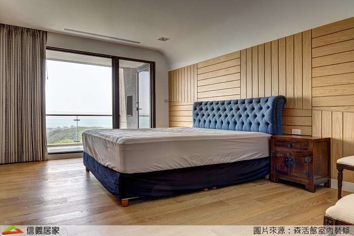 米色臥室室內裝潢設計，包括窗簾、床裝潢圖片